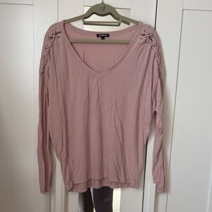Express Blush Lace-Up Sleeve Long Sleeve Top